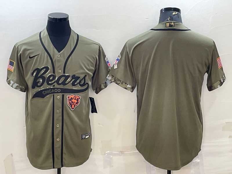 Men%27s Chicago Bears Blank Olive Salute to Service Cool Base Stitched Baseball Jersey->chicago bears->NFL Jersey